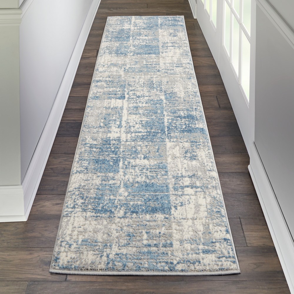 Solace Designer  Hallway Runner SLA02 in Ivory Grey Blue by Nourison